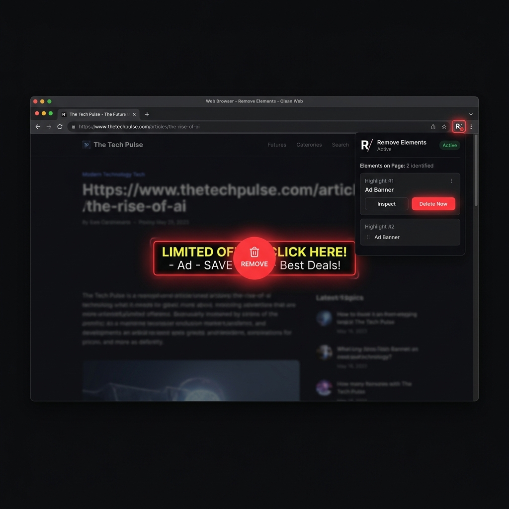 Remove elements feature showing deletion of an ad banner