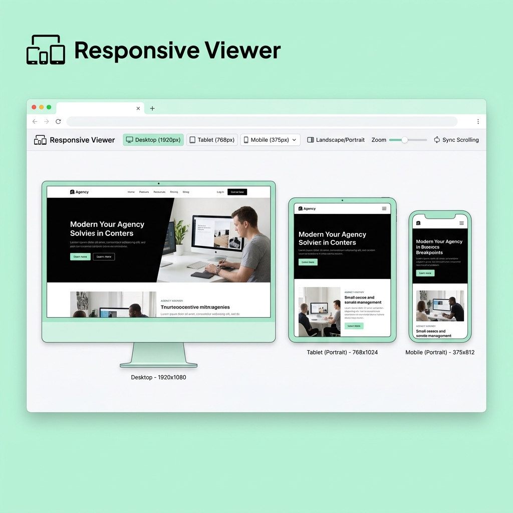 Responsive viewer showing site across multiple device sizes