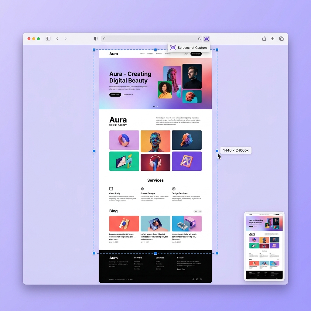 Screenshot capture feature showing full-page selection